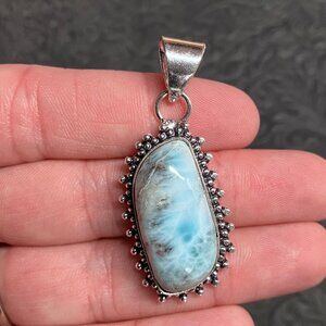 Natural Larimar Pectolite Pendant Stone Crystal Jewelry